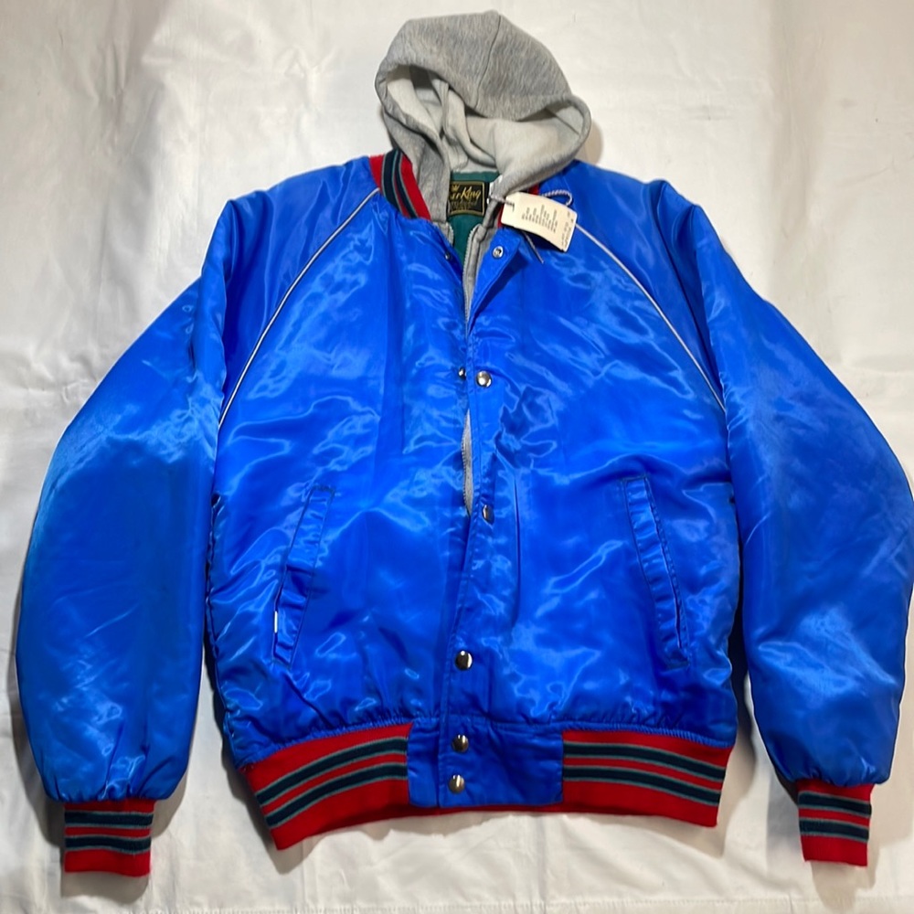 Vintage 80’s 90’s Timber King Bomber Satin Jacket Blue Size Medium Made in USA